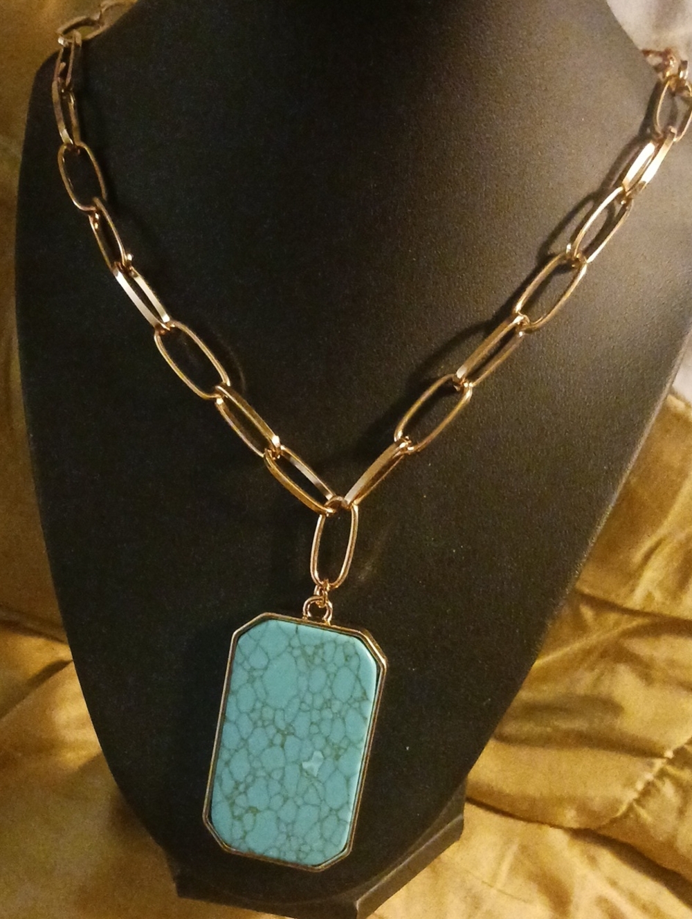 Gold-Tone Turquoise Pendant Necklace